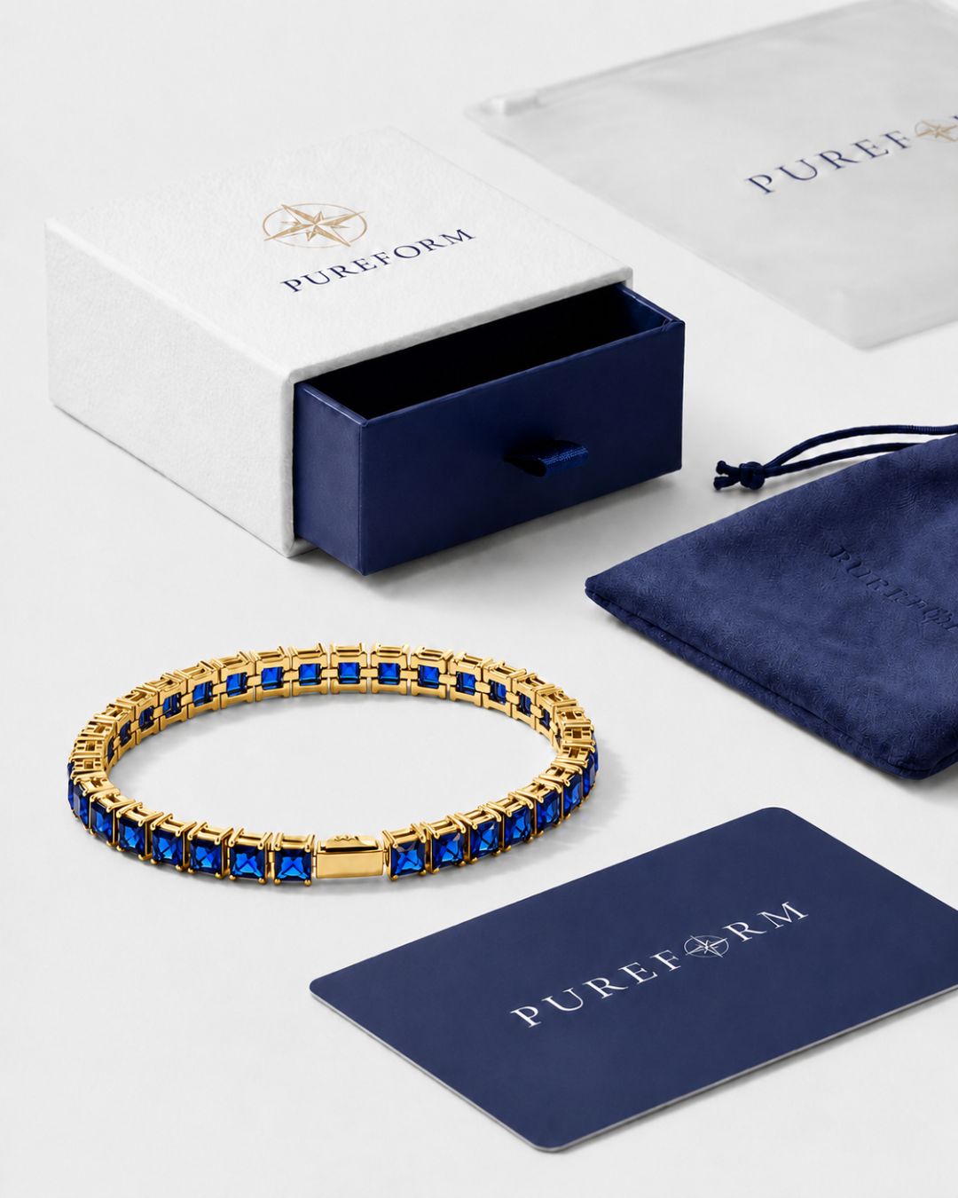 Square Tennis Bracelet | Sapphire Blue 14K Gold