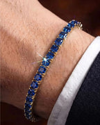 Sapphire blue tennis bracelet with precision-set 5A+ square-cut zircon in a 4 mm setting