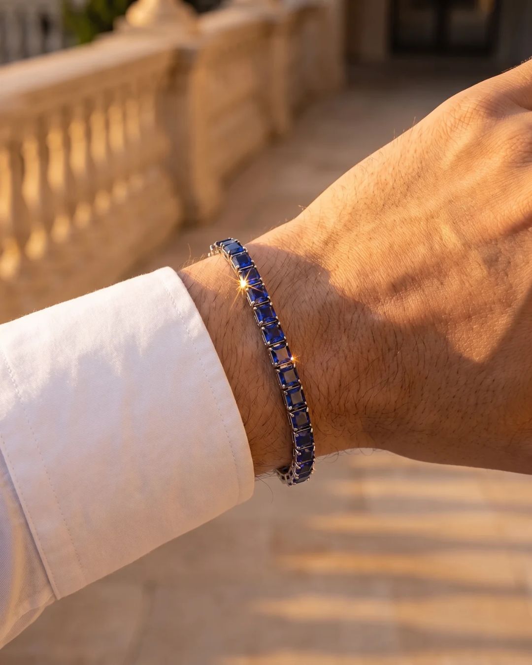 Square Tennis Bracelet | Sapphire Blue Silver