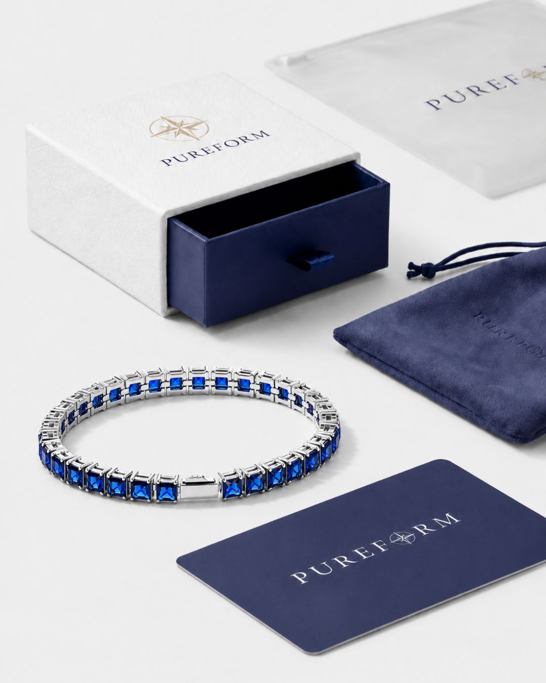 Square Tennis Bracelet | Sapphire Blue Silver