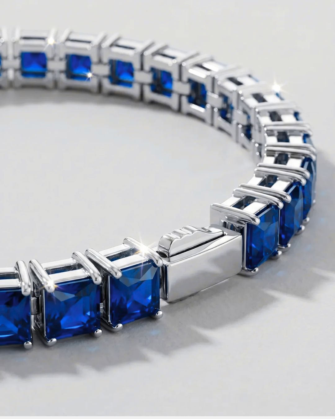 Square Tennis Bracelet | Sapphire Blue Silver