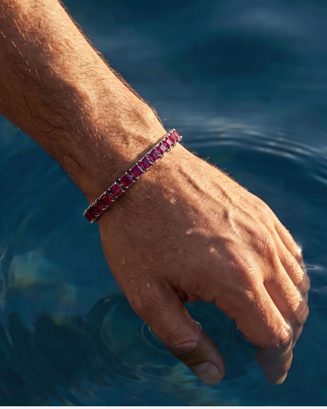 Square Tennis Bracelet | Ruby Red Silver