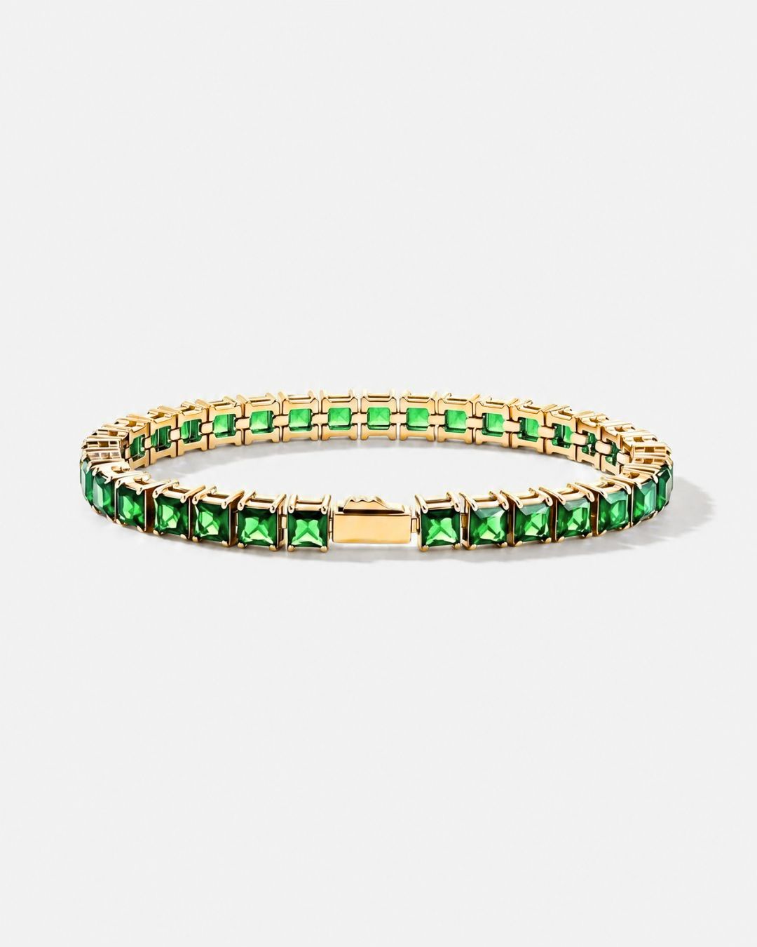 Square Tennis Bracelet | Emerald Green 14K Gold
