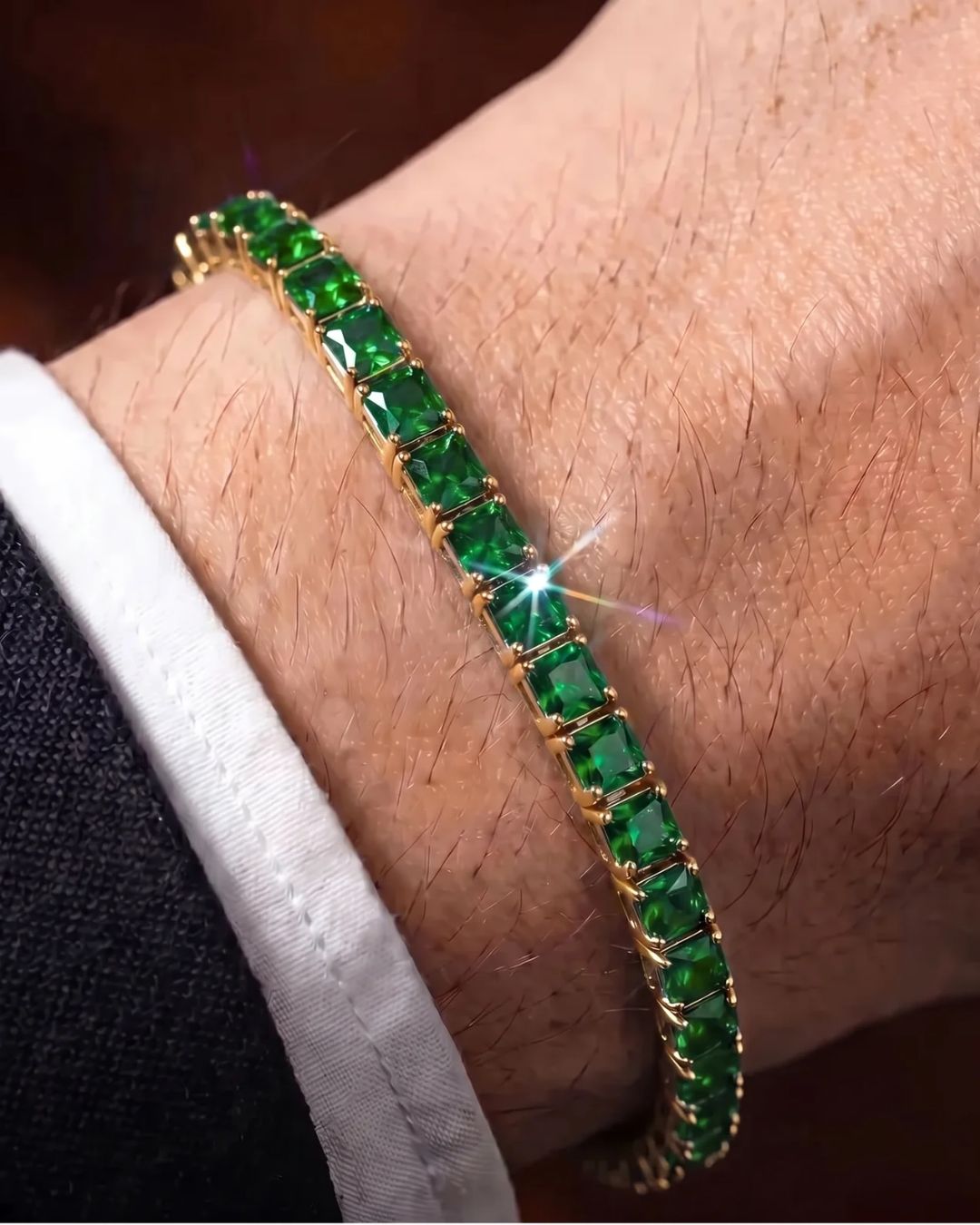 Square Tennis Bracelet | Emerald Green 14K Gold