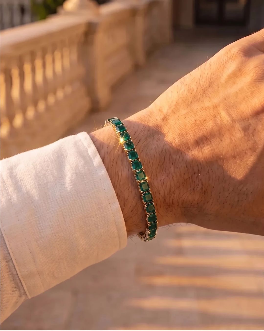Square Tennis Bracelet | Emerald Green 14K Gold