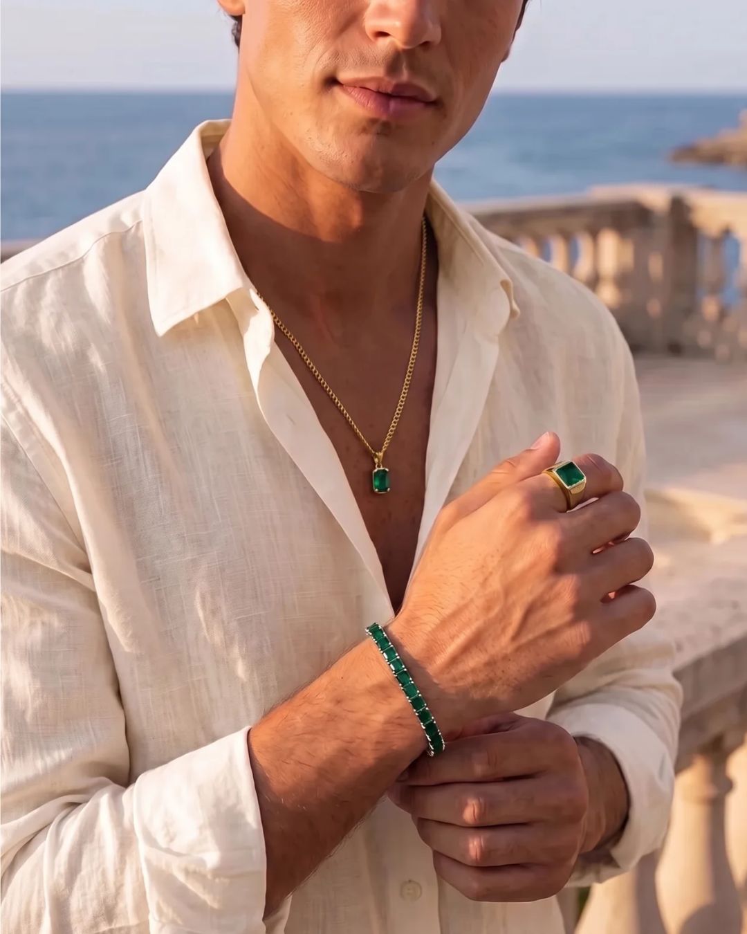 Square Tennis Bracelet | Emerald Green 14K Gold