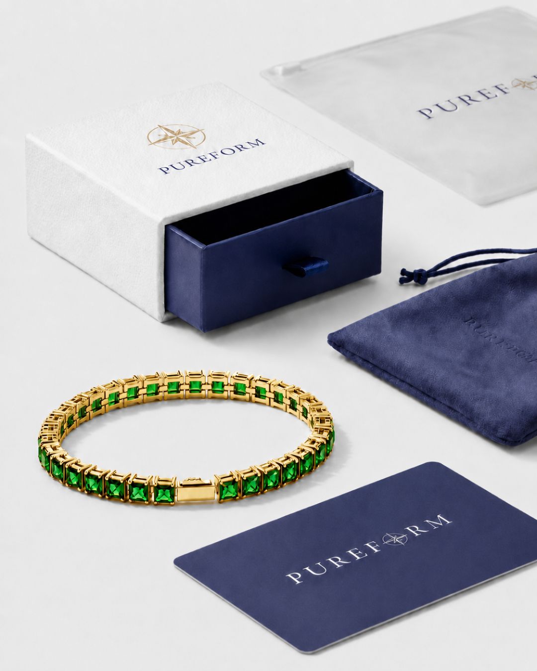 Square Tennis Bracelet | Emerald Green 14K Gold