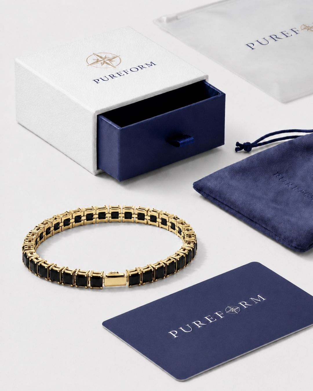 Square Tennis Bracelet | Onyx Black 14K Gold