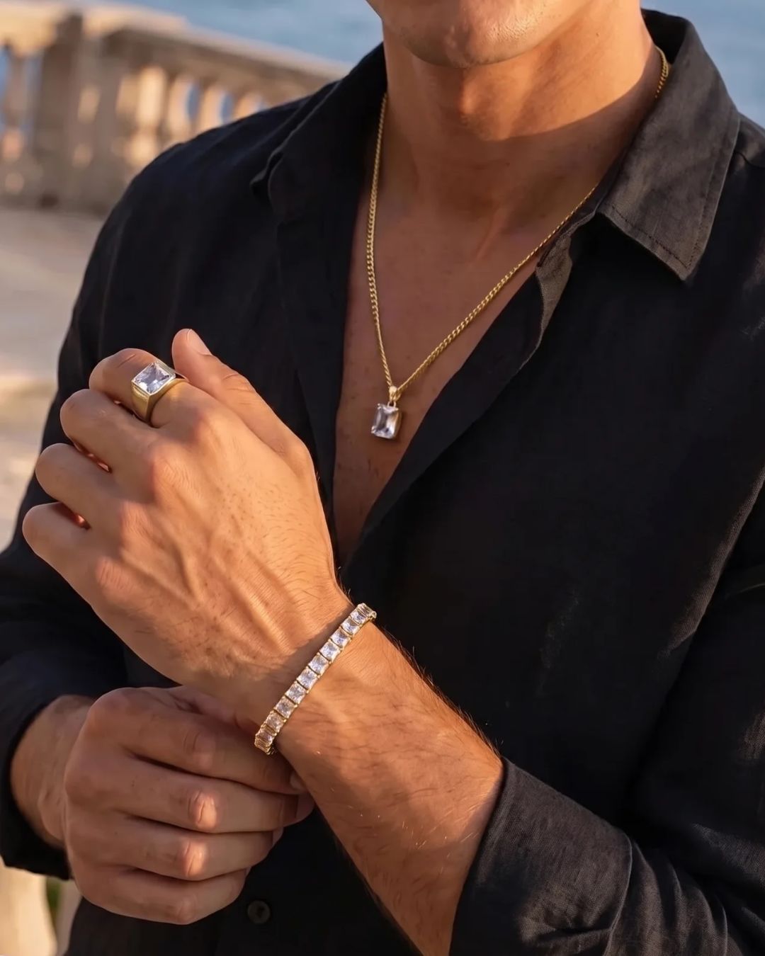 Square Tennis Bracelet | Quartz 14K Gold