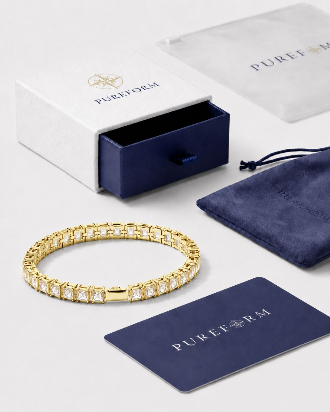 Square Tennis Bracelet | Quartz 14K Gold