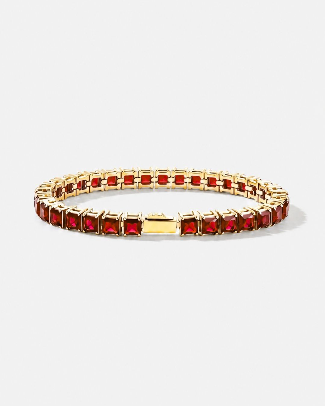 Square Tennis Bracelet | Ruby Red 14K Gold