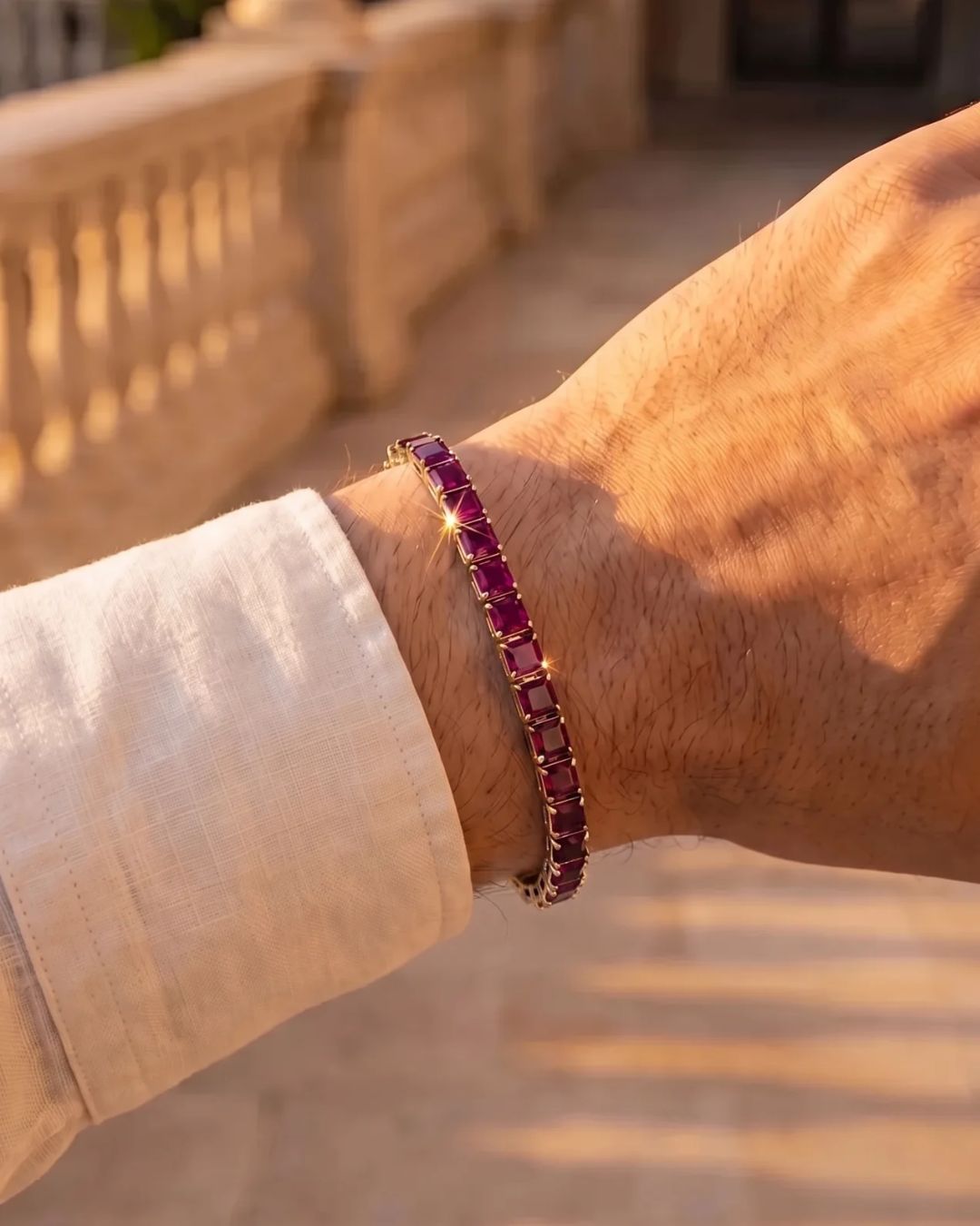 Square Tennis Bracelet | Ruby Red 14K Gold