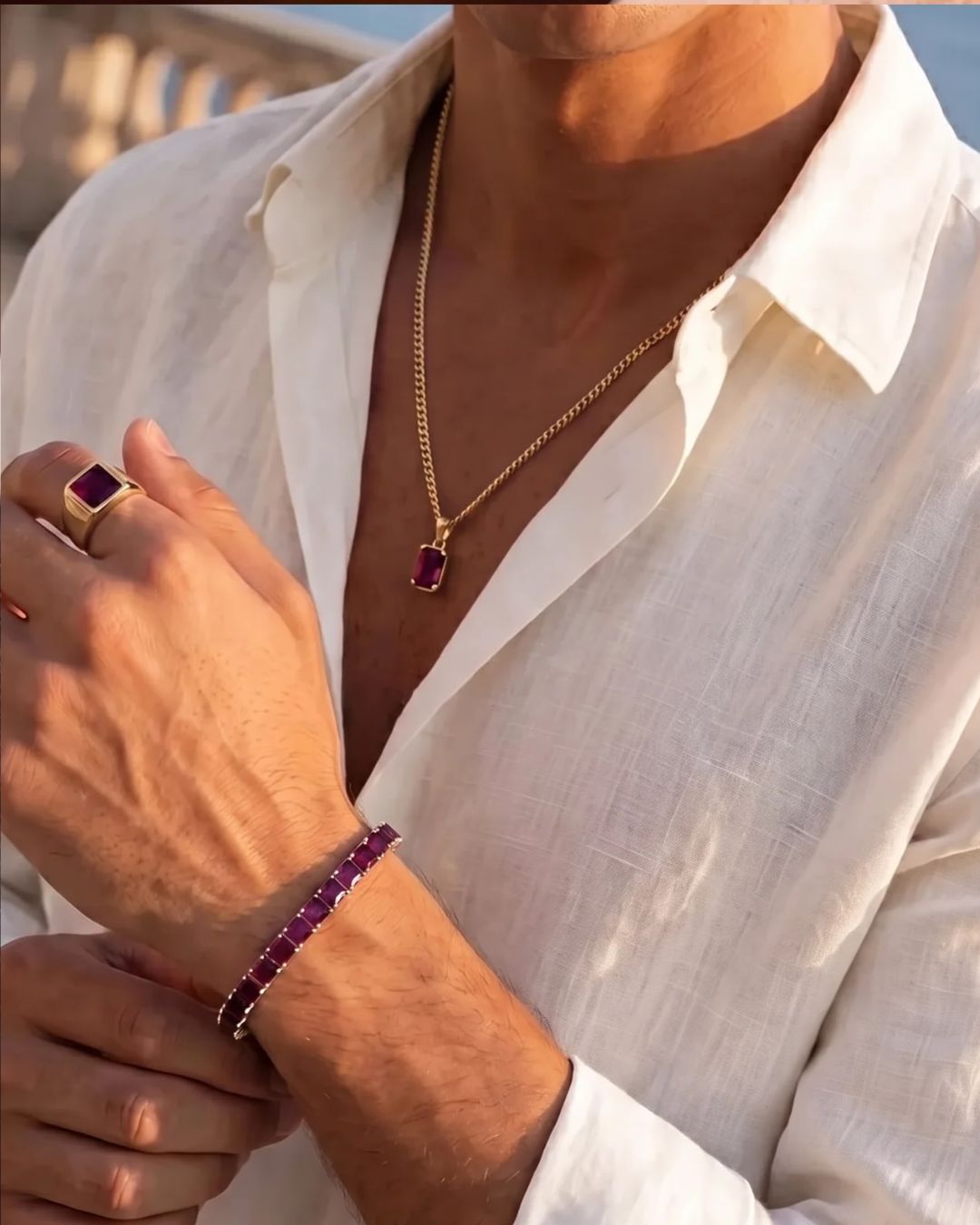 Square Tennis Bracelet | Ruby Red 14K Gold