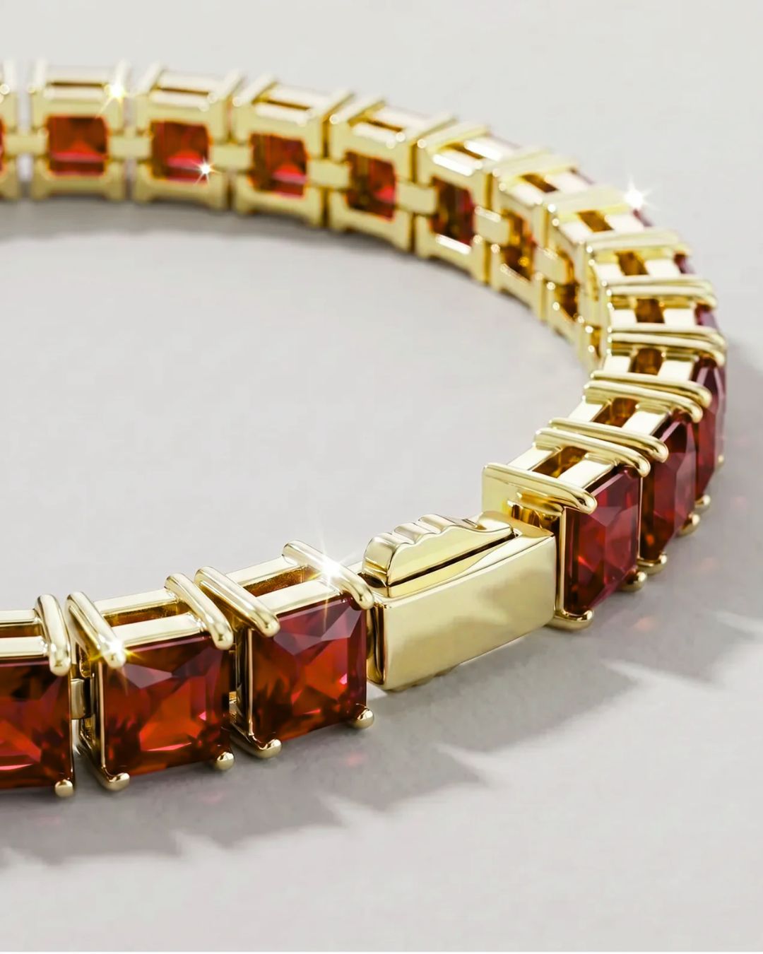 Square Tennis Bracelet | Ruby Red 14K Gold