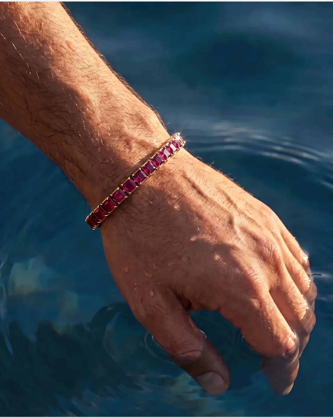 Square Tennis Bracelet | Ruby Red 14K Gold