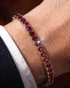 Ruby red tennis bracelet with precision-set 5A+ square-cut zircon in a 4 mm setting