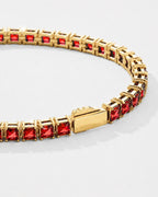 Ruby red tennis bracelet with a secure clasp, built for everyday wear