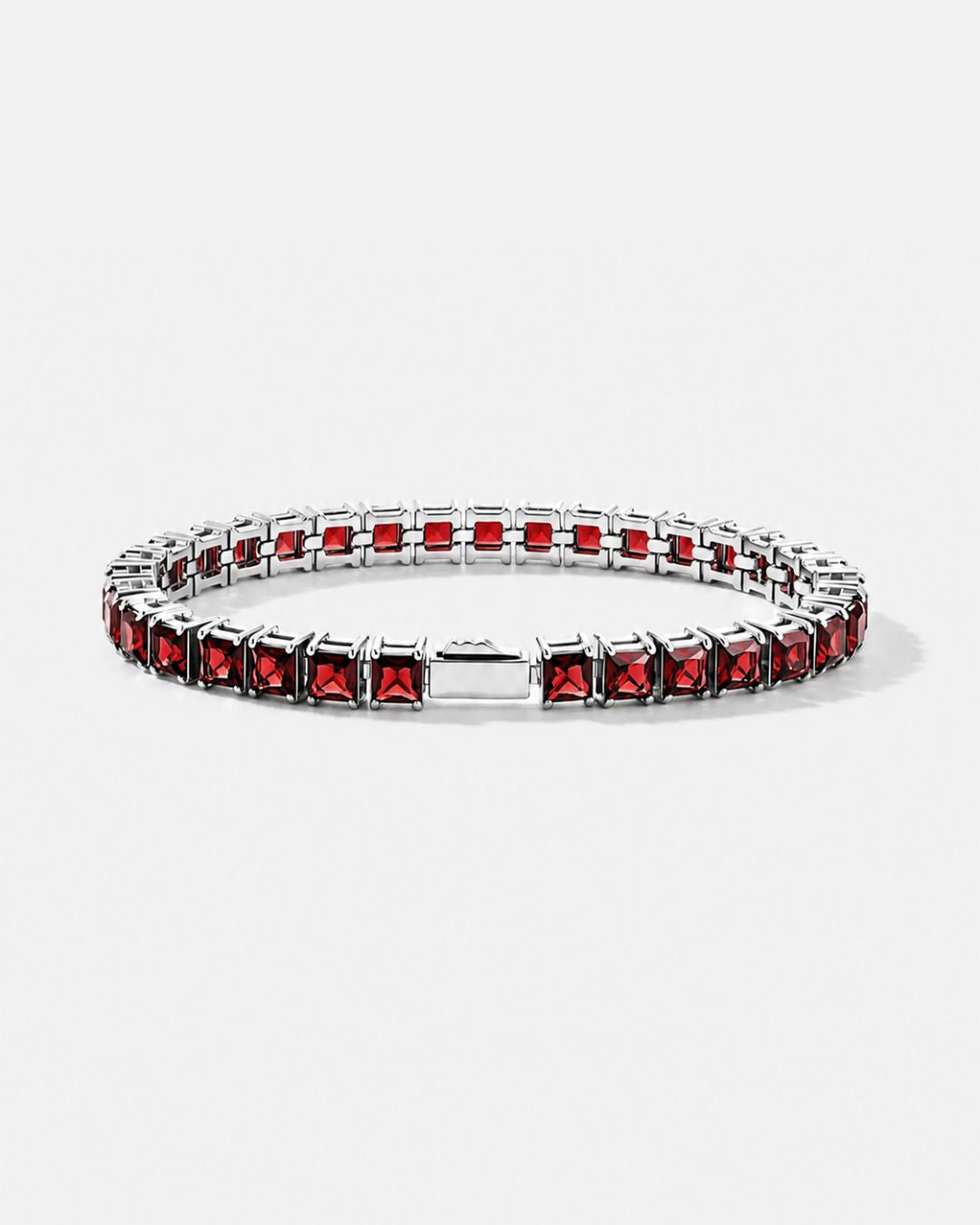 Square Tennis Bracelet | Ruby Red Silver