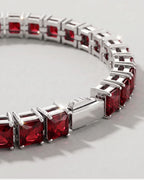 Square Tennis Bracelet | Ruby Red Silver