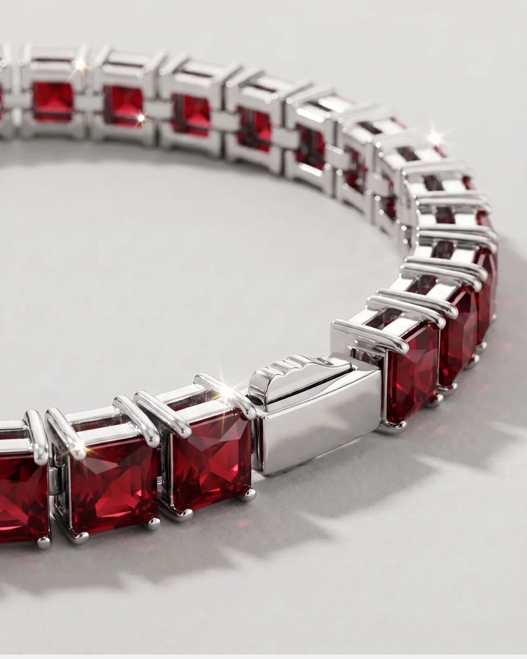 Square Tennis Bracelet | Ruby Red Silver