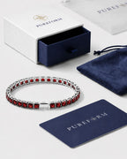 Square Tennis Bracelet | Ruby Red Silver