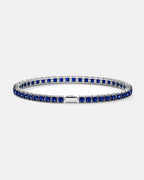 Pureform Square Tennis Bracelet in sapphire blue, polished silver-tone steel with 4 mm 5A+ square-cut zircon