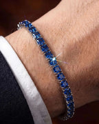 Sapphire blue tennis bracelet with precision-set 5A+ square-cut zircon in a 4 mm setting