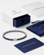 Sapphire blue Square Tennis Bracelet, water-resistant polished silver-tone steel that keeps its shine
