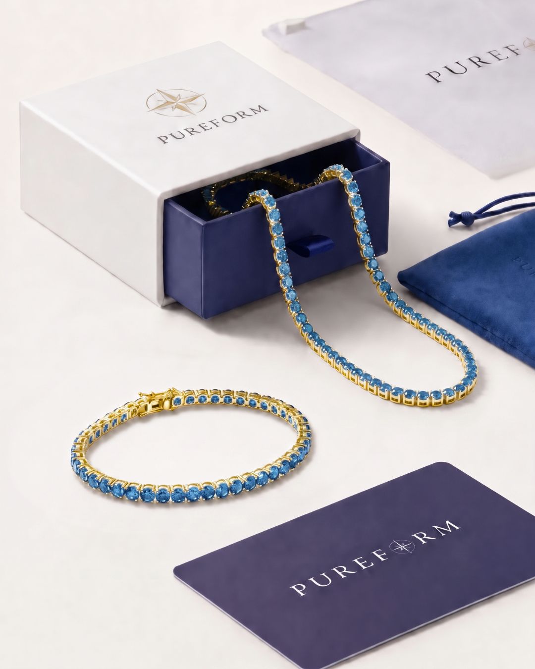 Tennis Necklace | Aquamarine Blue 14K Gold