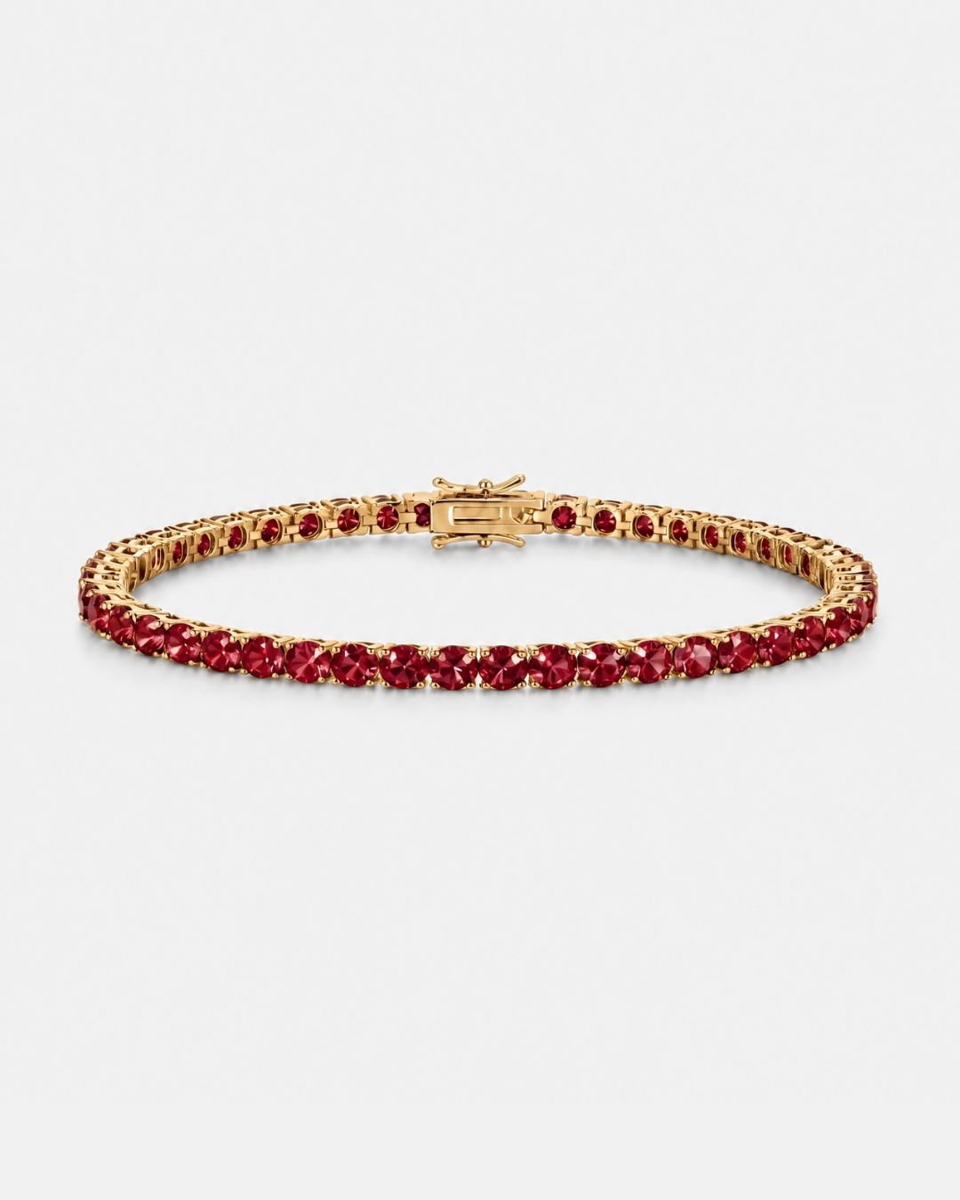 Ruby Red 14K Gold Tennis Bracelet