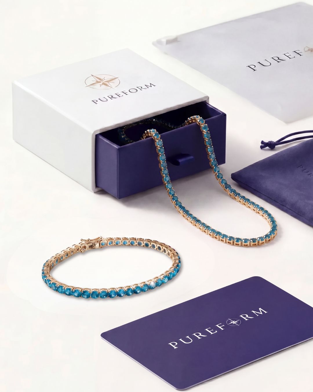 Tennis Necklace | Aquamarine Blue 14K Gold