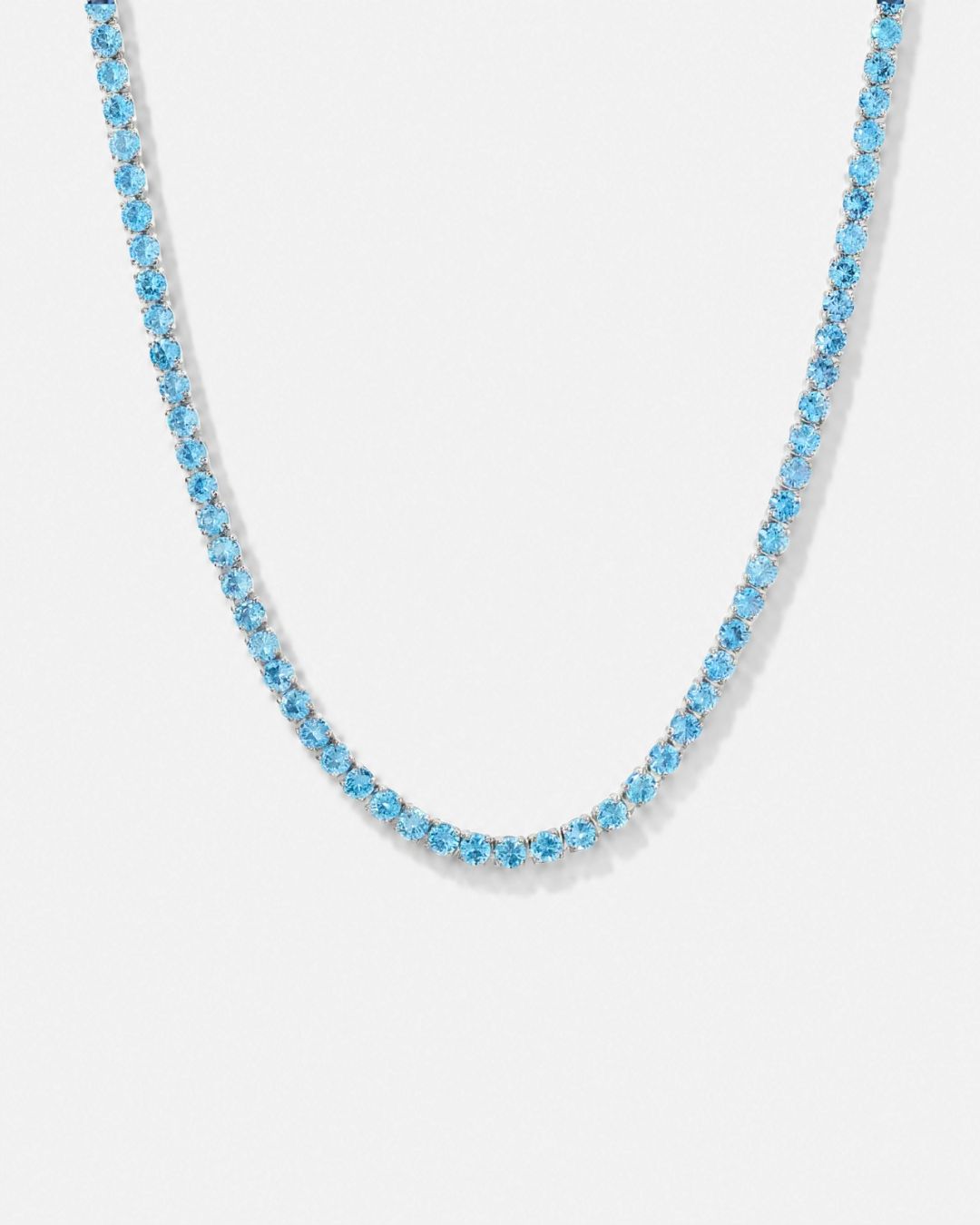 Tennis Necklace | Aquamarine Blue Silver