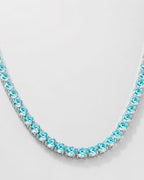 Tennis Necklace | Aquamarine Blue Silver