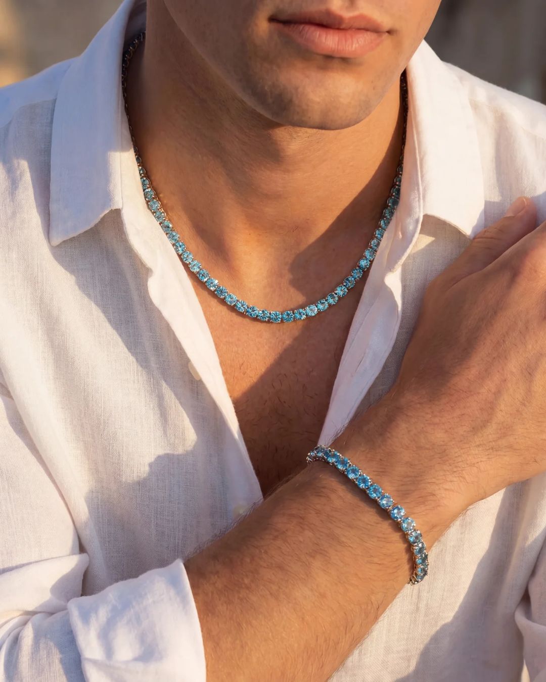 Tennis Necklace | Aquamarine Blue Silver