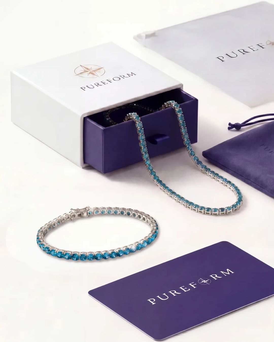 Tennis Necklace | Aquamarine Blue Silver