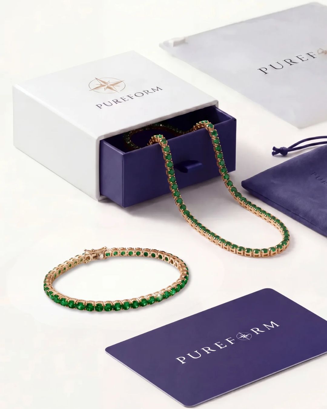 Tennis Necklace | Emerald Green 14K Gold