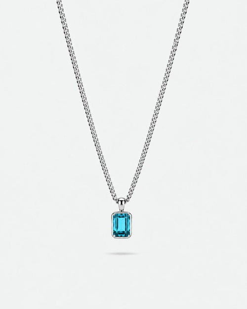 Aquamarine pendant necklace, 1 carat, 925 silver — studio packshot on white