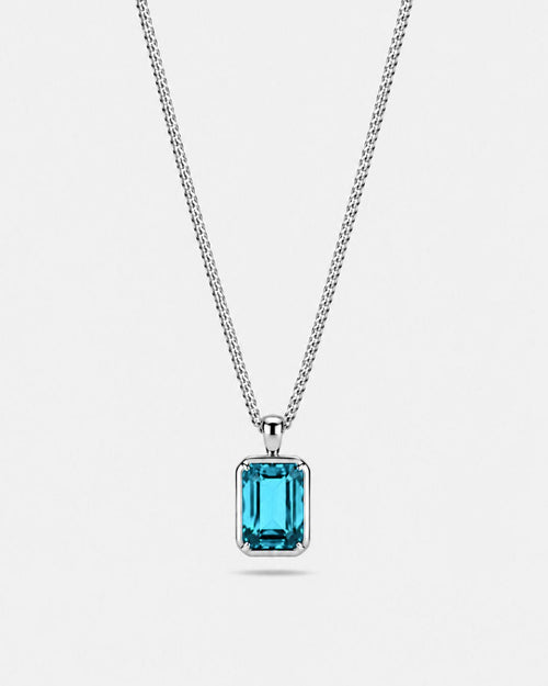 Aquamarine pendant necklace, 3 carat, 925 silver — studio packshot on white