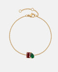 January birthstone bracelet in 14K gold, Siam red and emerald green stones