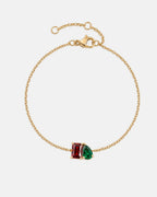 January birthstone bracelet in 14K gold, Siam red and emerald green stones
