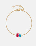July birthstone bracelet in 14K gold, rose pink and aquamarine blue stones
