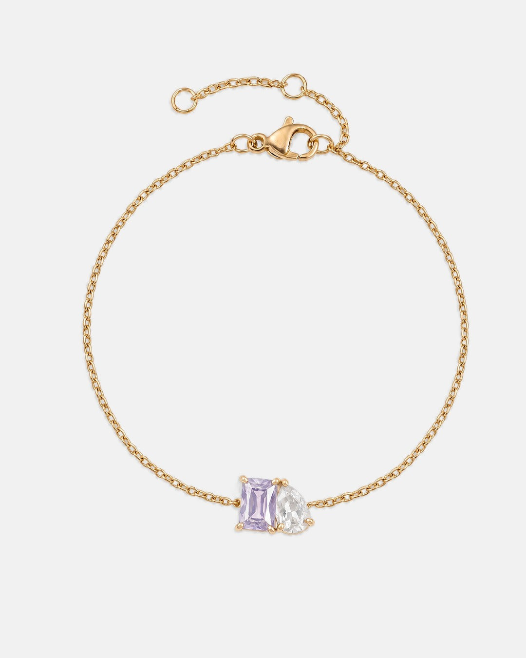 June birthstone bracelet in 14K gold, light amethyst and clear crystal stones