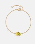 November birthstone bracelet in 14K gold, jonquil yellow and peridot green stones