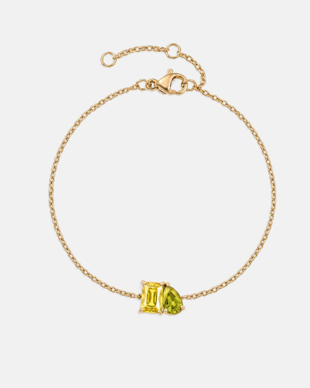 November birthstone bracelet in 14K gold, jonquil yellow and peridot green stones