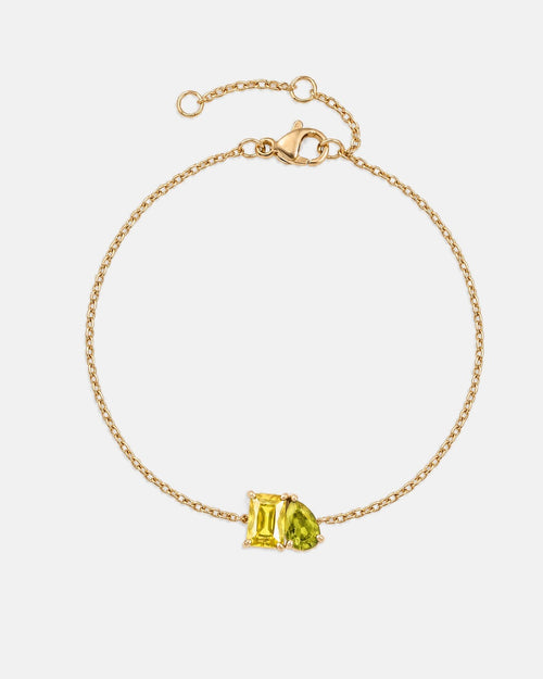 November birthstone bracelet in 14K gold, jonquil yellow and peridot green stones