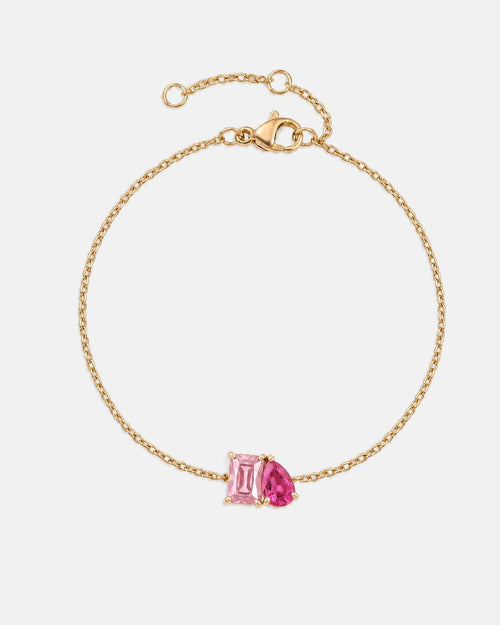 October birthstone bracelet in 14K gold, light rose and rose pink stones