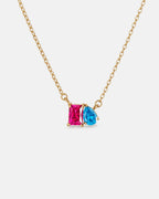 July birthstone necklace in 14K gold, rose pink and aquamarine blue stones