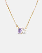 June birthstone necklace in 14K gold, light amethyst and clear crystal stones