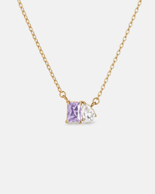 June birthstone necklace in 14K gold, light amethyst and clear crystal stones
