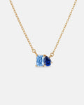 March birthstone necklace in 14K gold, light sapphire blue and sapphire blue stones